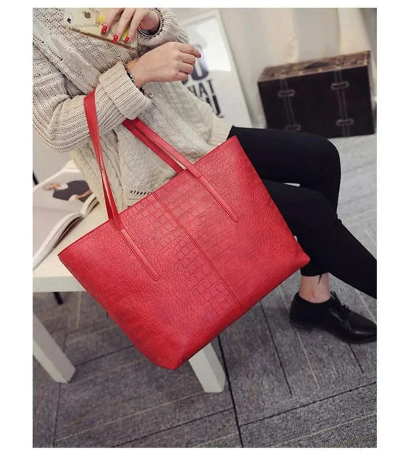 Sac cabas femme noir effet croco, similicuir zippé