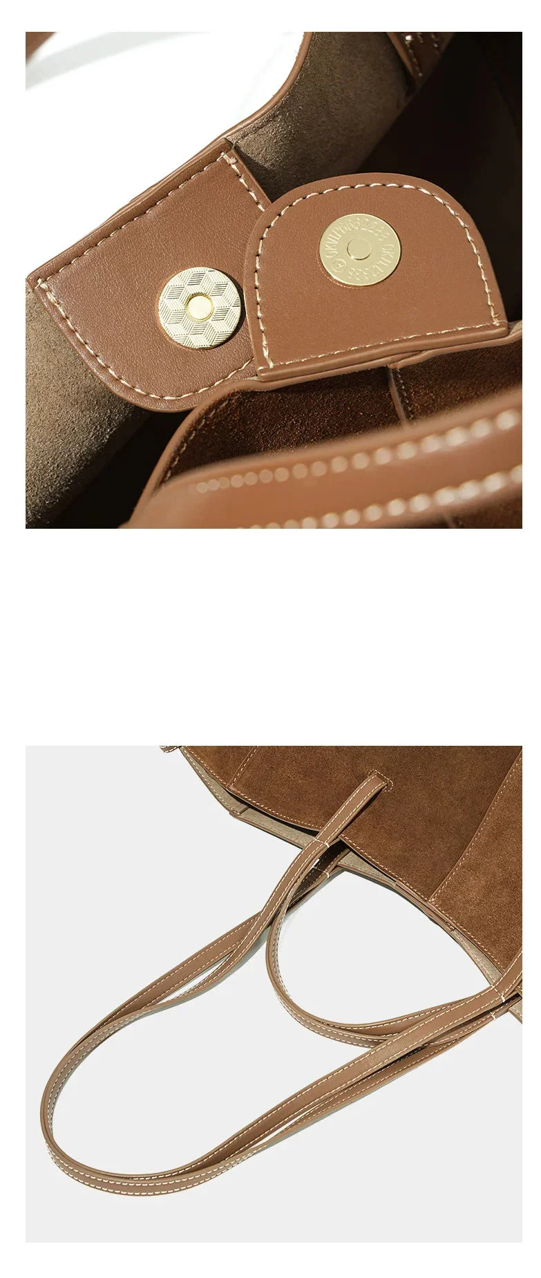 Sac cabas femme en daim, bords repliables aimantés