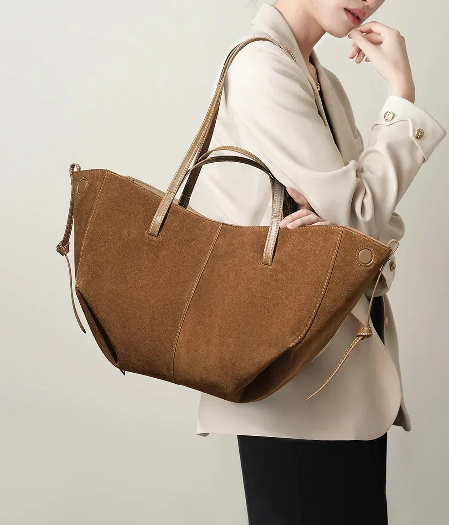 Sac cabas femme en daim, bords repliables aimantés