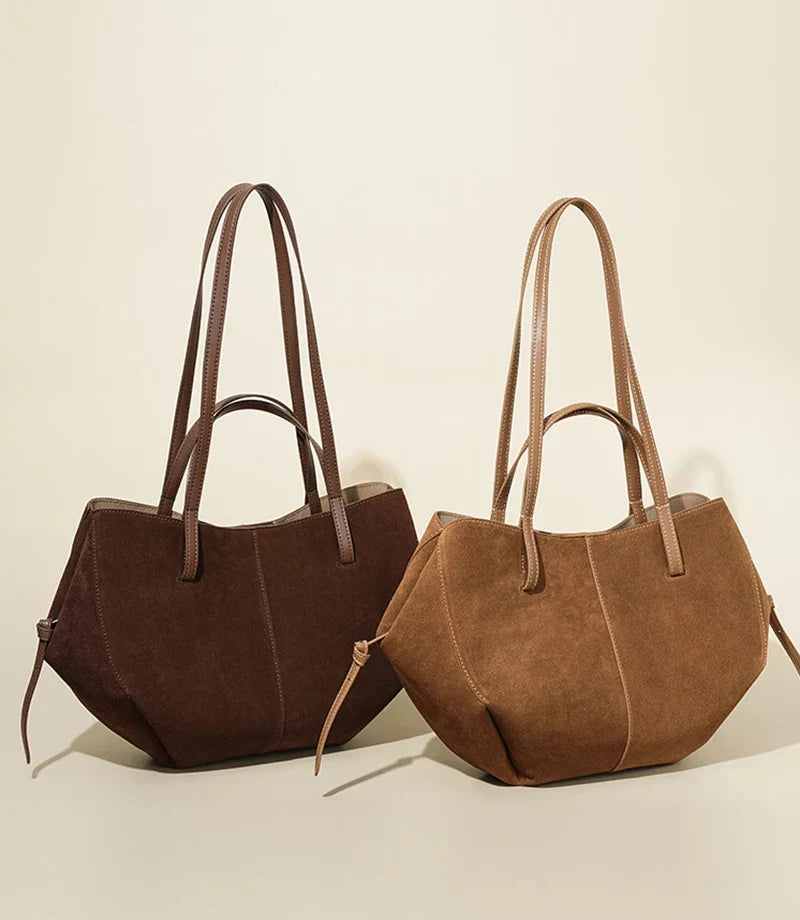 Sac cabas femme en daim, bords repliables aimantés