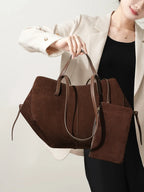 Sac cabas femme en daim, bords repliables aimantés