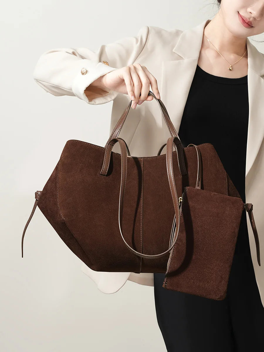Sac cabas femme en daim, bords repliables aimantés