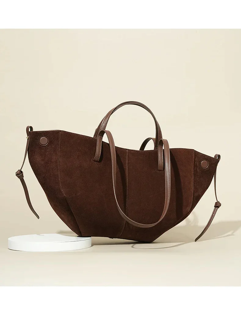 Sac cabas femme en daim, bords repliables aimantés