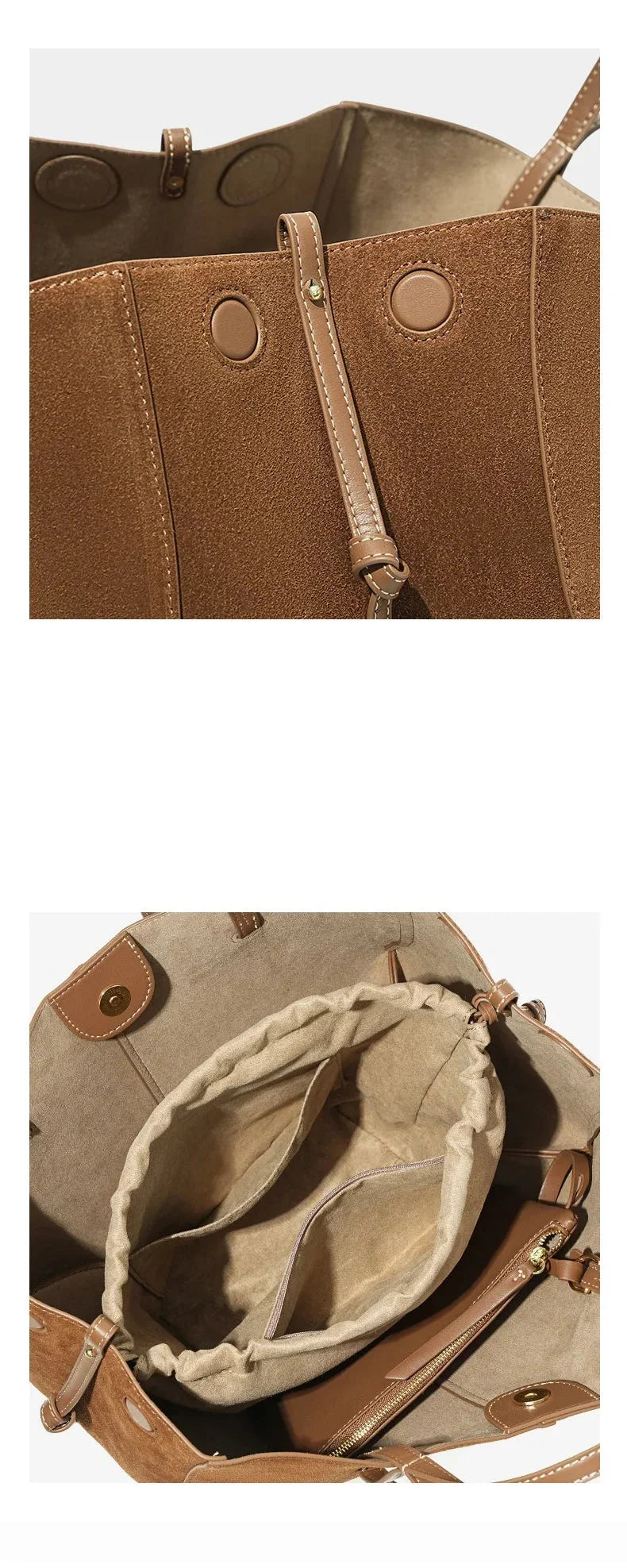 Sac cabas femme en daim, bords repliables aimantés