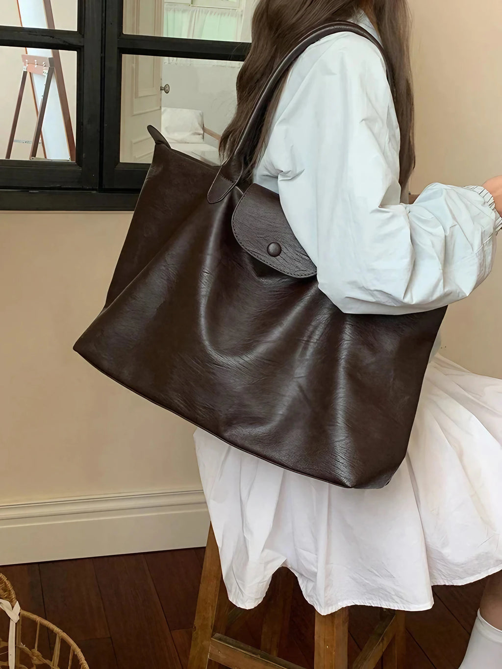 Sac cabas femme en similicuir, format 40 x 30 cm, zippé