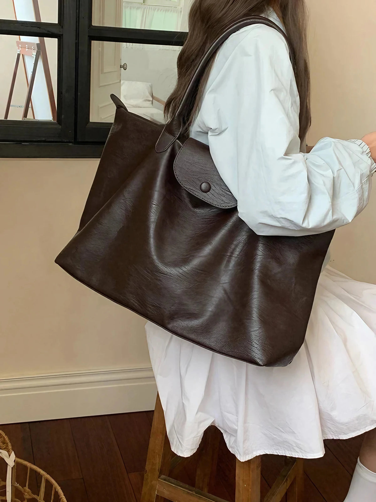 Sac cabas femme en similicuir, format 40 x 30 cm, zippé