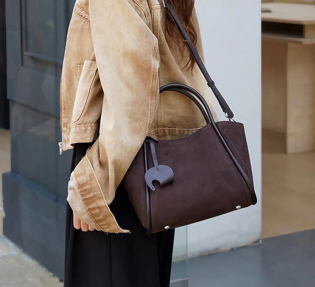 Sac cabas femme en daim synthétique, pochette amovible