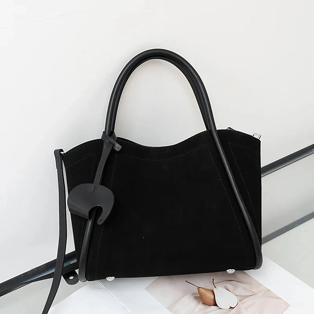 Sac cabas femme en daim synthétique, pochette amovible, noir