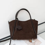 Sac cabas femme en daim synthétique, pochette amovible, café