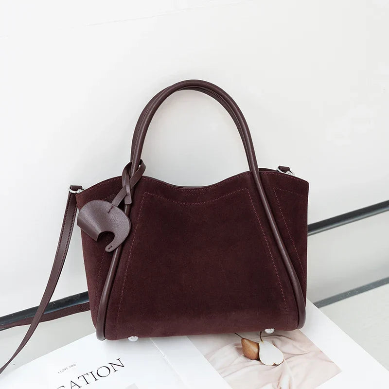Sac cabas femme en daim synthétique, pochette amovible, rouge foncé