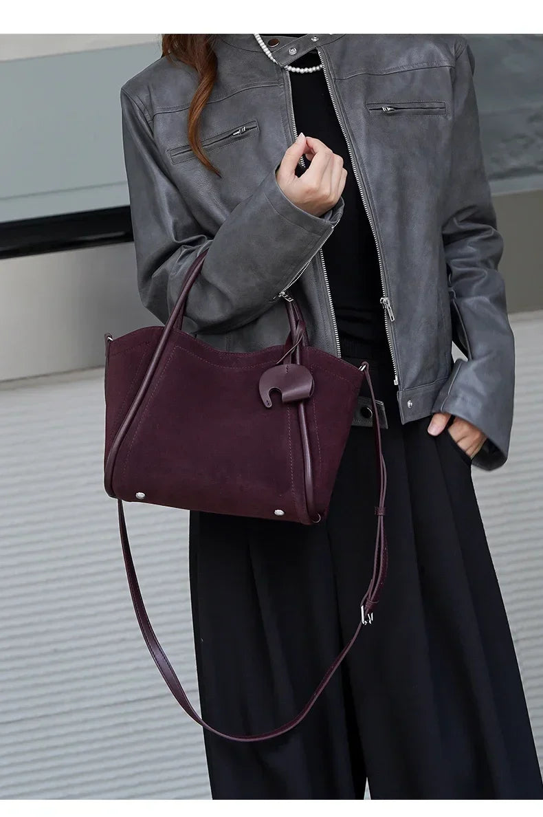 Sac cabas femme en daim synthétique, pochette amovible