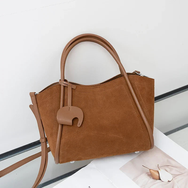 Sac cabas femme en daim synthétique, pochette amovible, marron