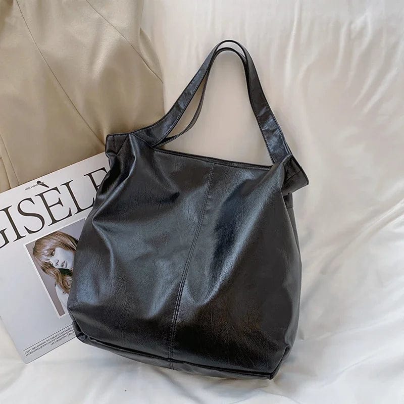 Sac cabas femme en similicuir à porter main ou en bandoulière, noir