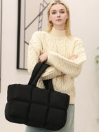 Sac cabas matelassé femme en nylon, poche zippée, noir ou blanc