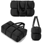 Sac cabas matelassé femme en nylon, poche zippée, noir ou blanc