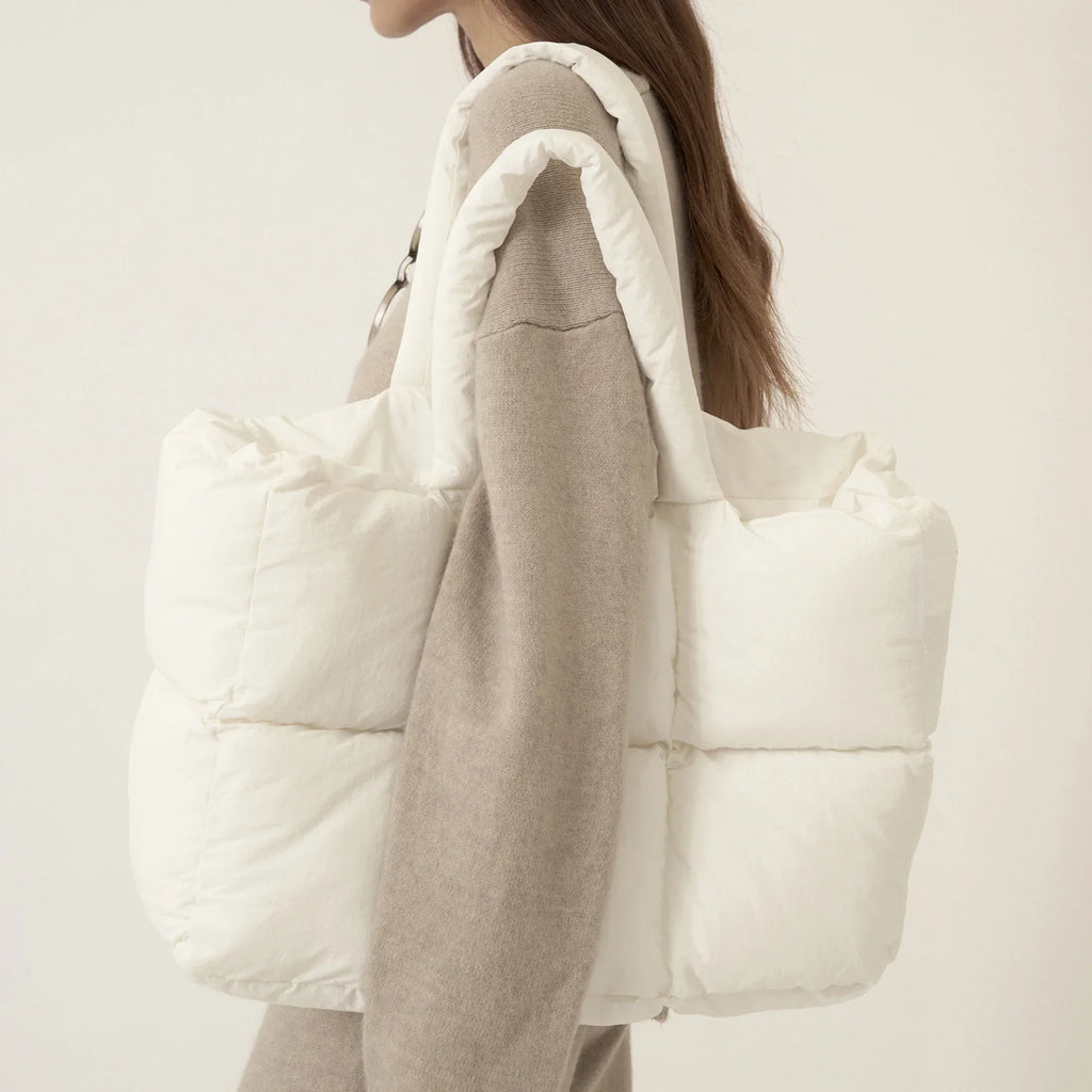 Sac cabas matelassé femme en nylon, poche zippée, noir ou blanc