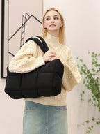 Sac cabas matelassé femme en nylon, poche zippée, noir ou blanc
