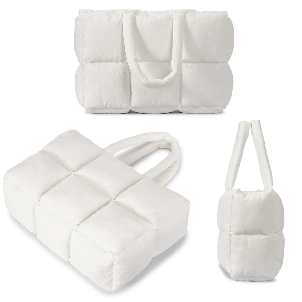 Sac cabas matelassé femme en nylon, poche zippée, noir ou blanc