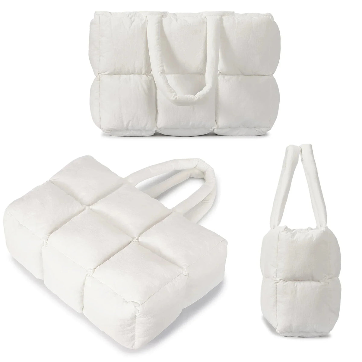 Sac cabas matelassé femme en nylon, poche zippée, noir ou blanc