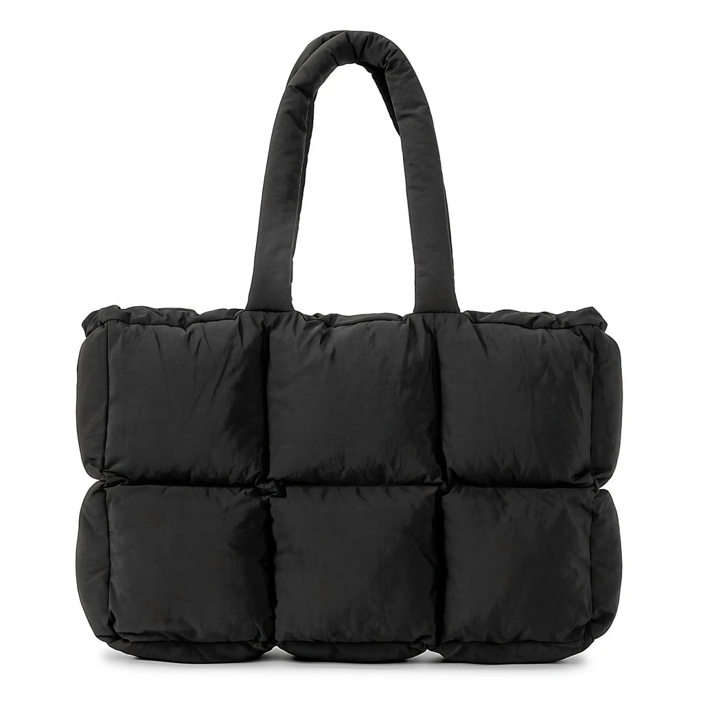 Sac cabas matelassé femme en nylon, poche zippée, noir ou blanc, noir