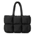 Sac cabas matelassé femme en nylon, poche zippée, noir ou blanc, noir