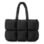 Sac cabas matelassé femme en nylon, poche zippée, noir ou blanc, noir