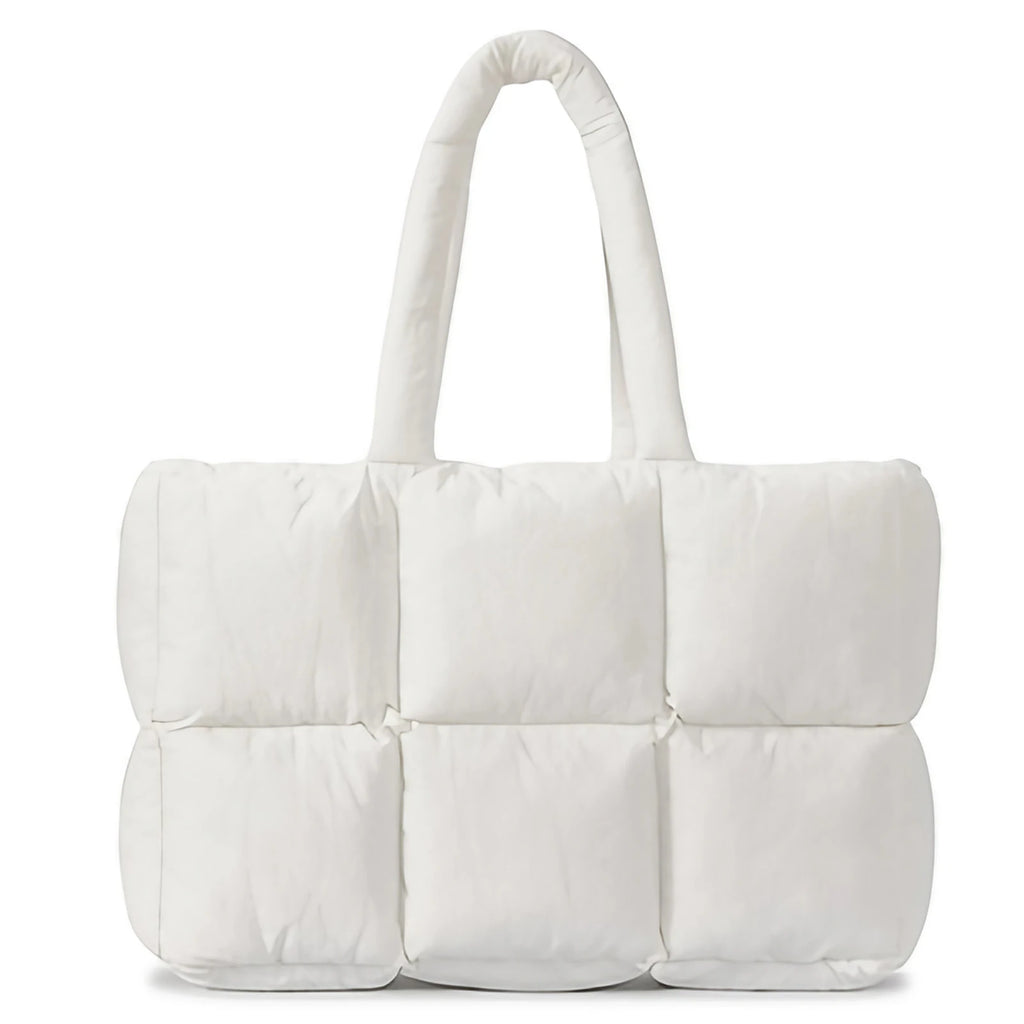 Sac cabas matelassé femme en nylon, poche zippée, noir ou blanc, blanc