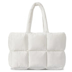 Sac cabas matelassé femme en nylon, poche zippée, noir ou blanc, blanc