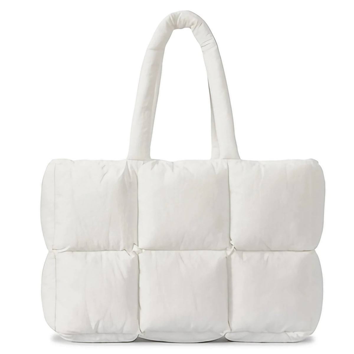 Sac cabas matelassé femme en nylon, poche zippée, noir ou blanc, blanc