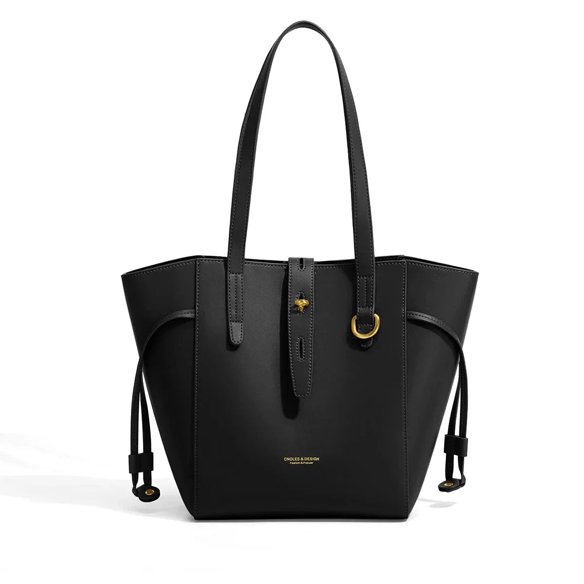 Sac fourre-tout femme en cuir, 38 x 28 cm, avec bandoulière, noir