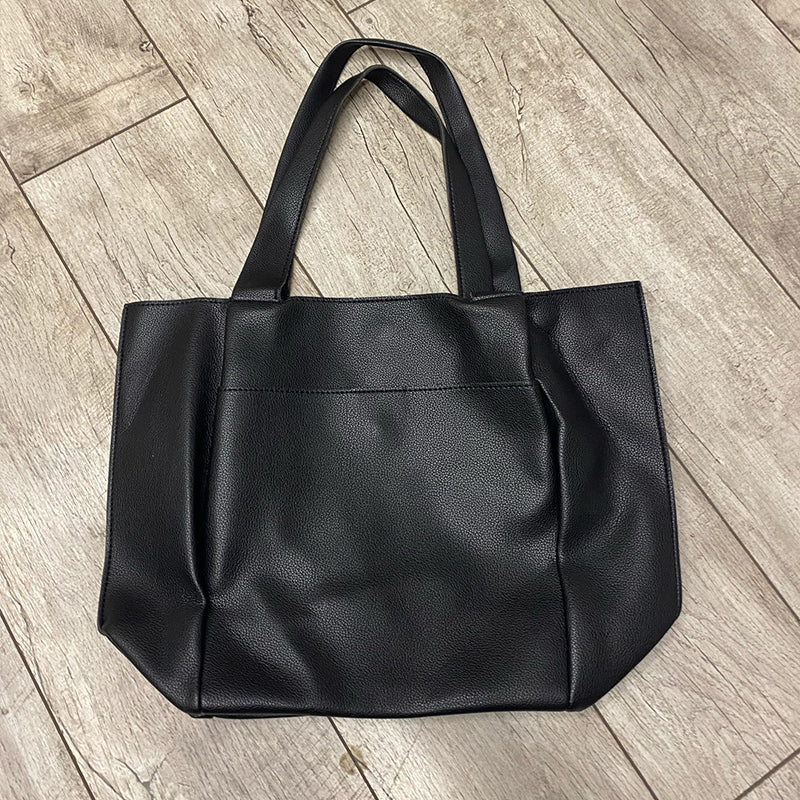 Sac cabas femme noir en similicuir, poche extérieure