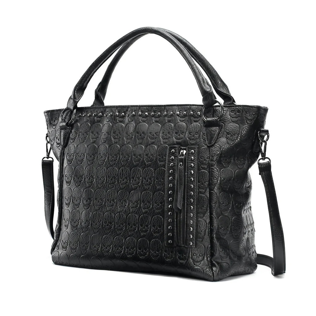 Sac cabas femme en similicuir noir, style biker, pour les cours