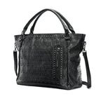 Sac cabas femme en similicuir noir, style biker, pour les cours