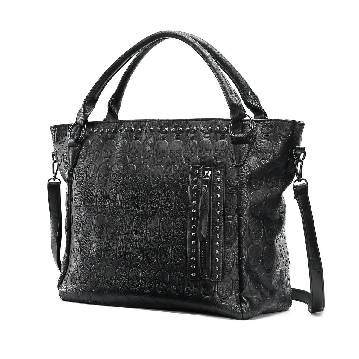 Sac cabas femme en similicuir noir, style biker, pour les cours