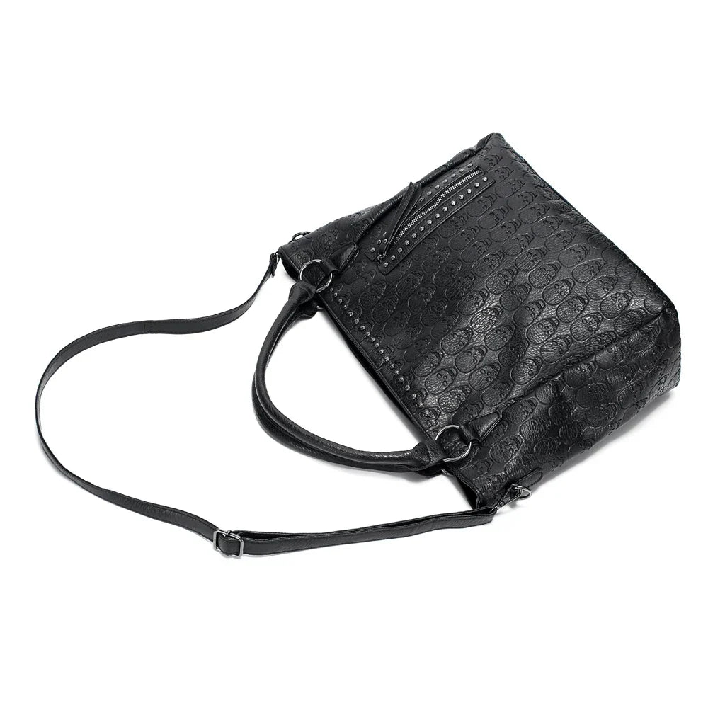 Sac cabas femme en similicuir noir, style biker, pour les cours