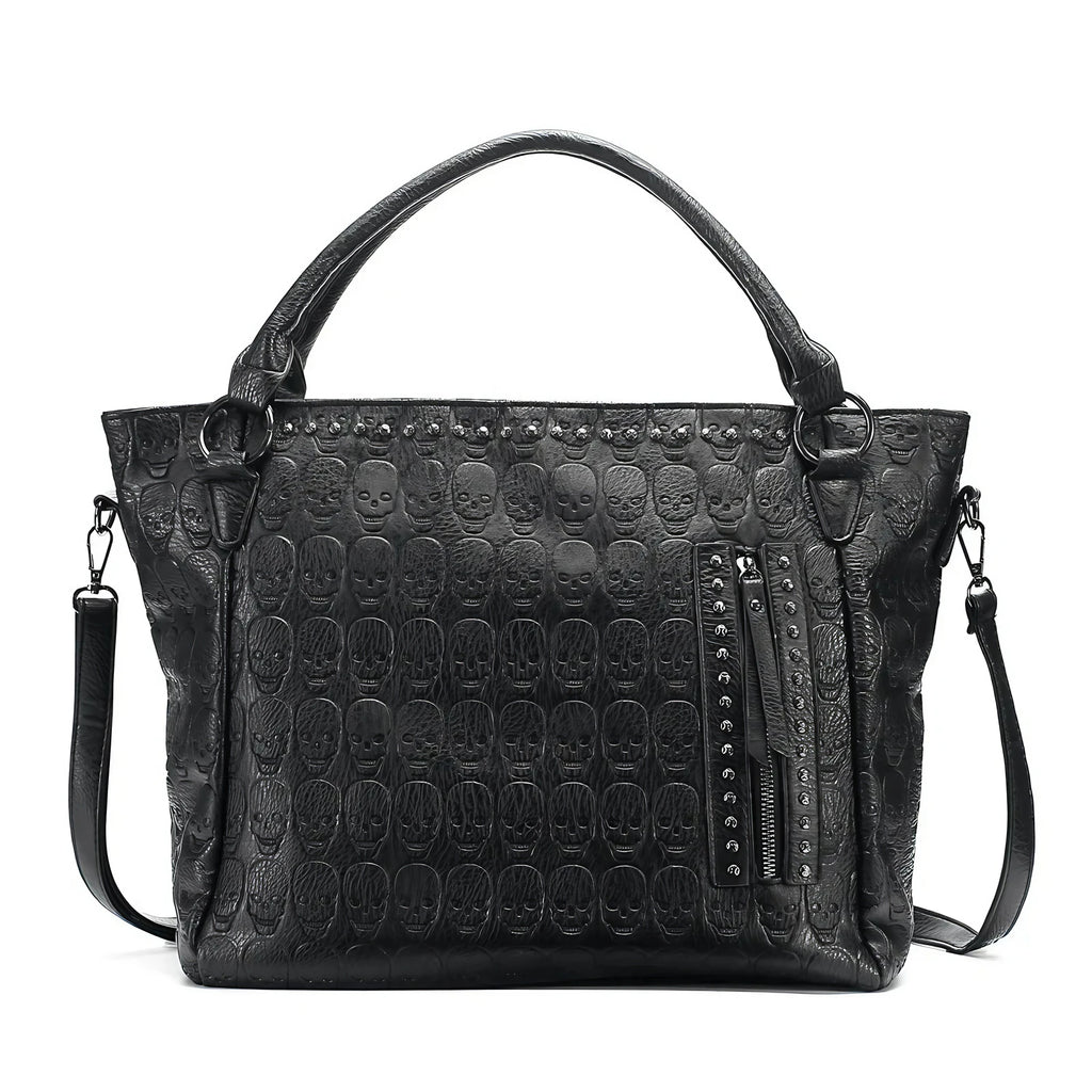 Sac cabas femme en similicuir noir, style biker, pour les cours, noir