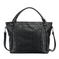Sac cabas femme en similicuir noir, style biker, pour les cours, noir