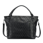 Sac cabas femme en similicuir noir, style biker, pour les cours, noir