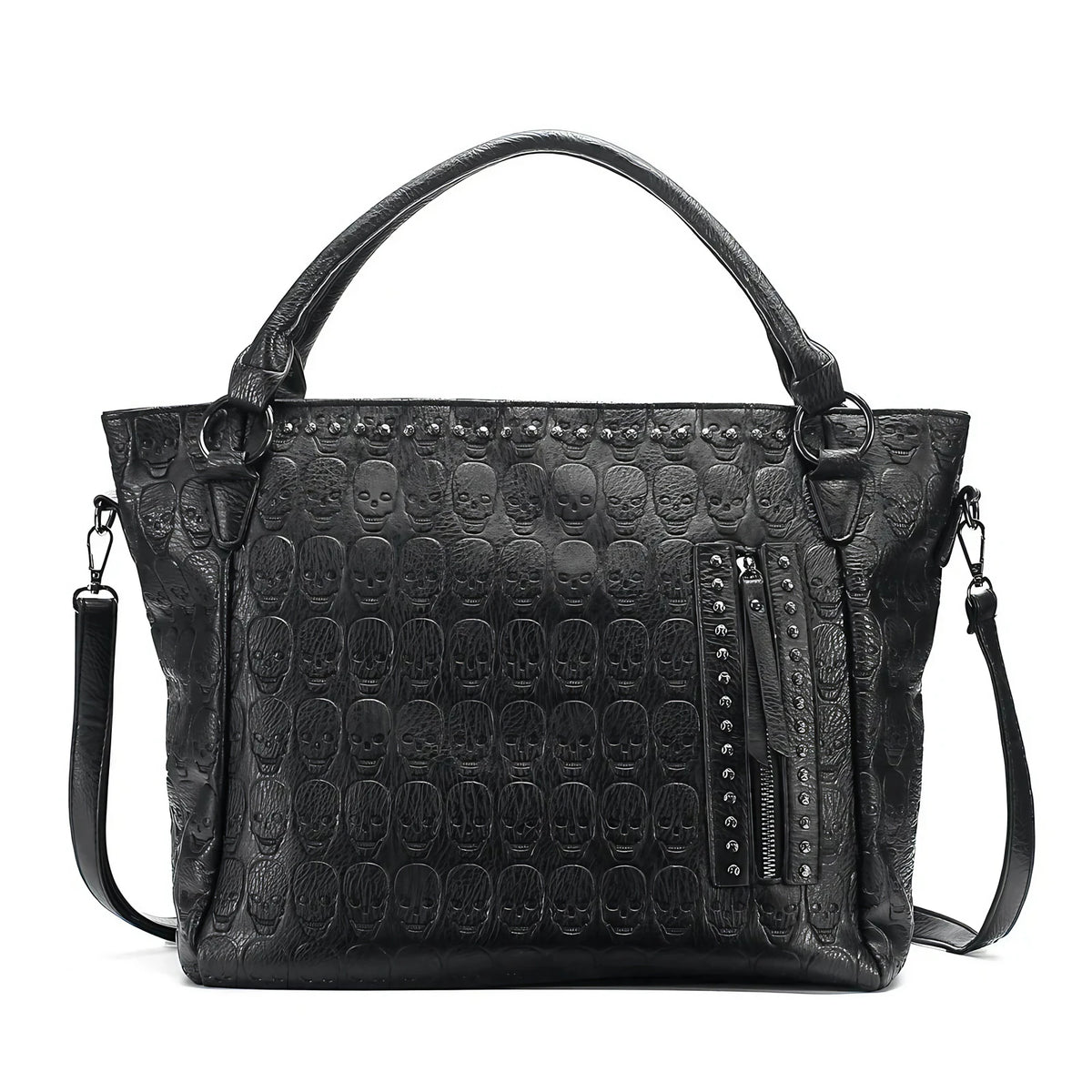 Sac cabas femme en similicuir noir, style biker, pour les cours, noir