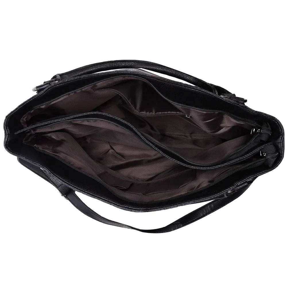 Sac cabas femme en similicuir noir, style biker, pour les cours