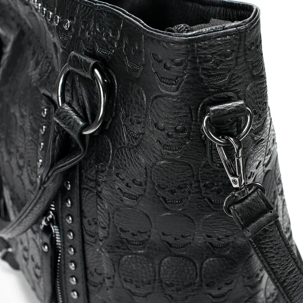 Sac cabas femme en similicuir noir, style biker, pour les cours