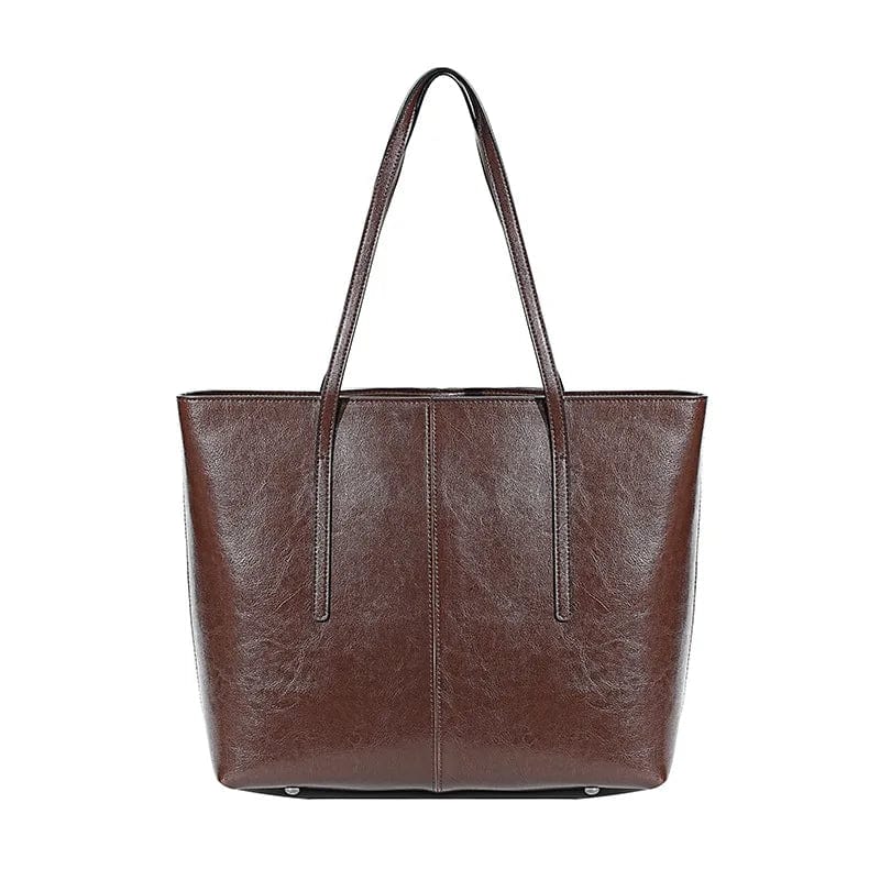 Sac cabas femme pour ordinateur portable, en cuir, café