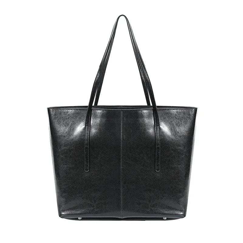 Sac cabas femme pour ordinateur portable, en cuir, noir