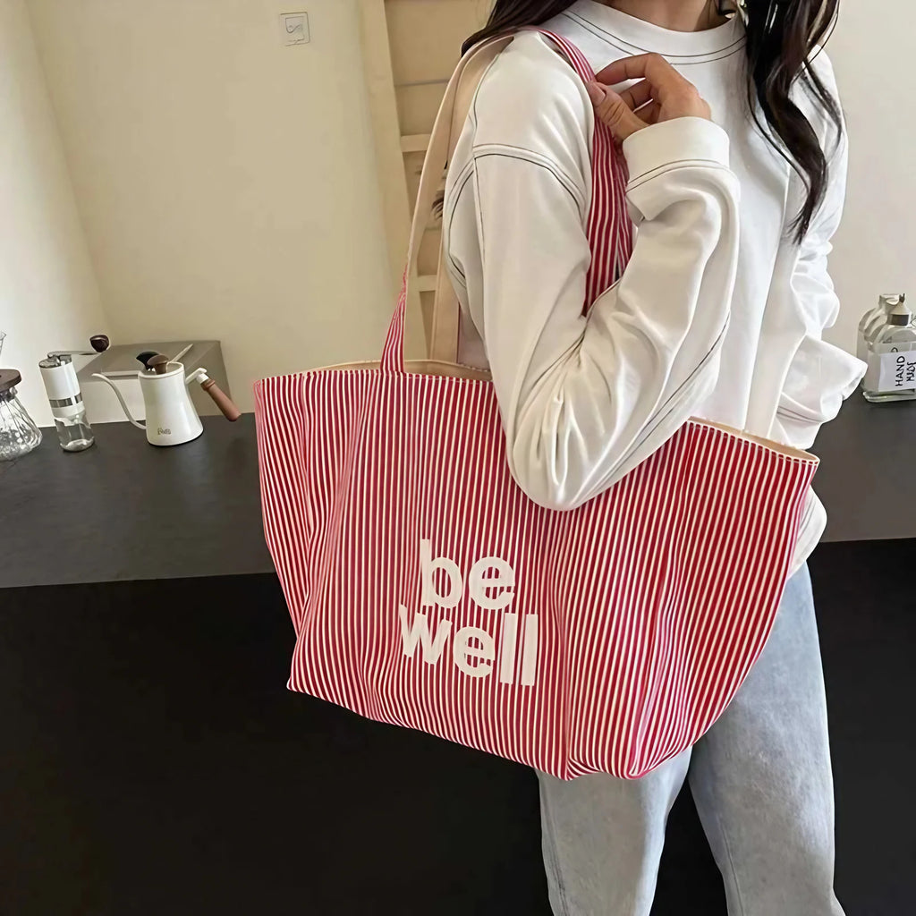 Sac cabas maxi femme en toile réversible, grandes anses