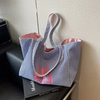 Sac cabas maxi femme en toile réversible, grandes anses