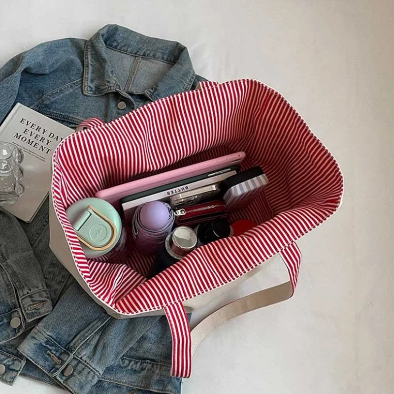 Sac cabas maxi femme en toile réversible, grandes anses