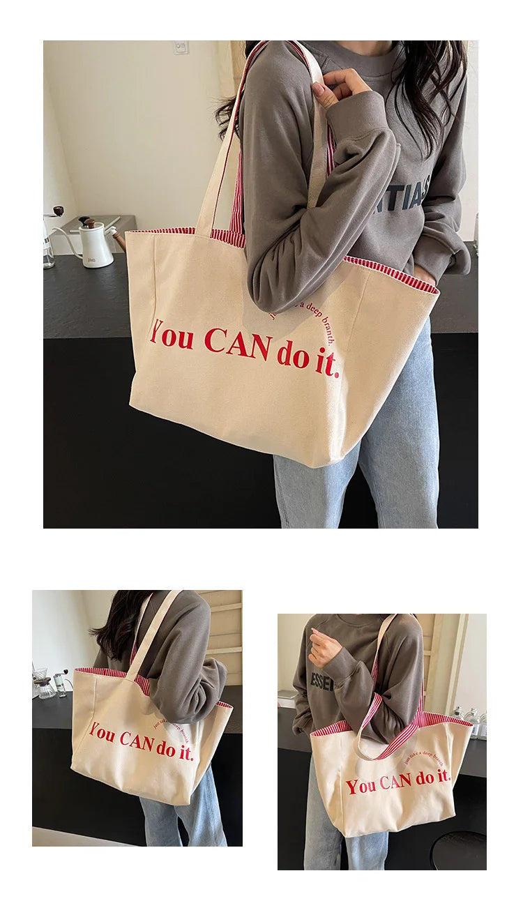Sac cabas maxi femme en toile réversible, grandes anses