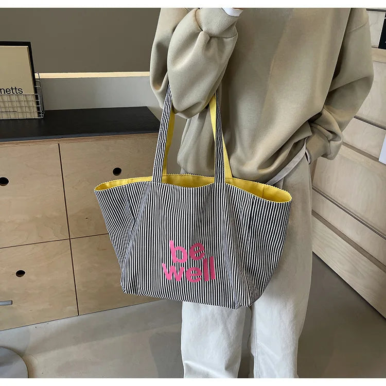 Sac cabas maxi femme en toile réversible, grandes anses