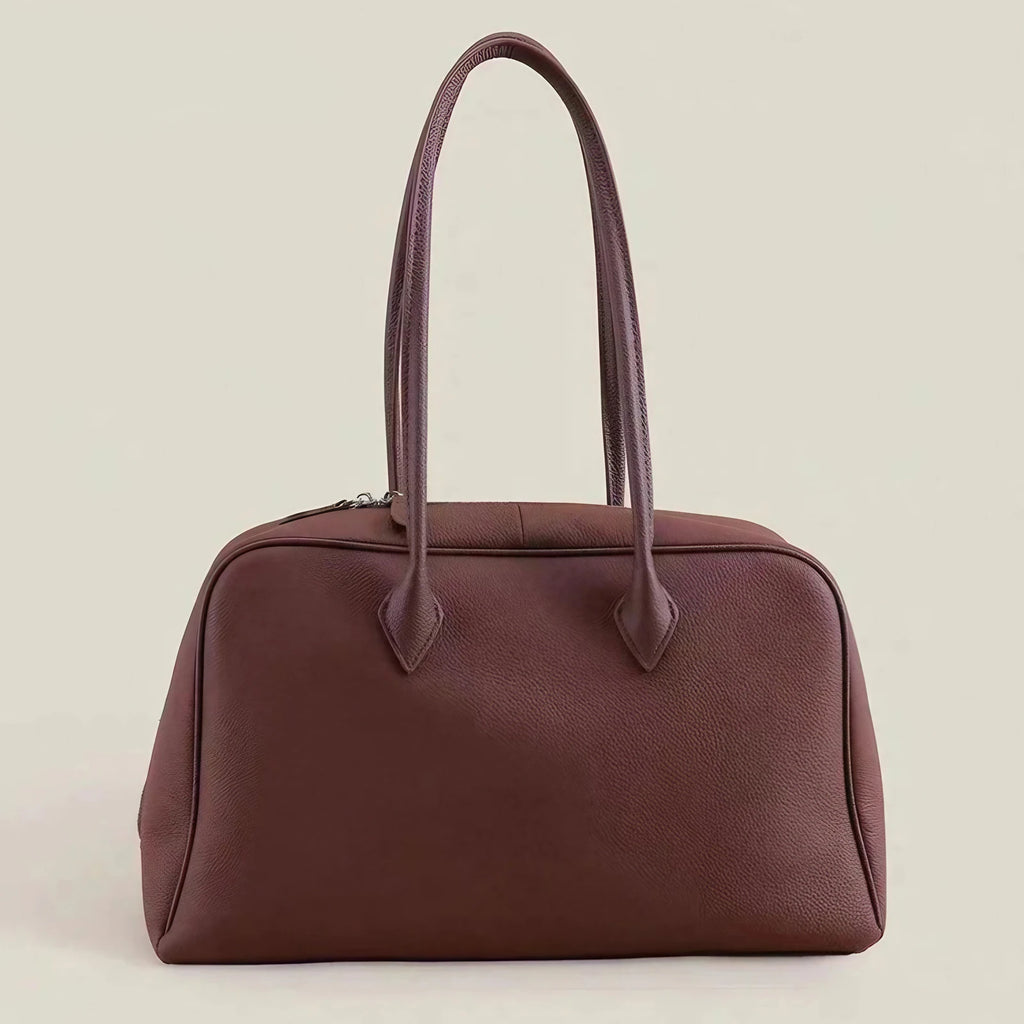 Sac cabas femme en cuir grainé, double anse, doublure coton