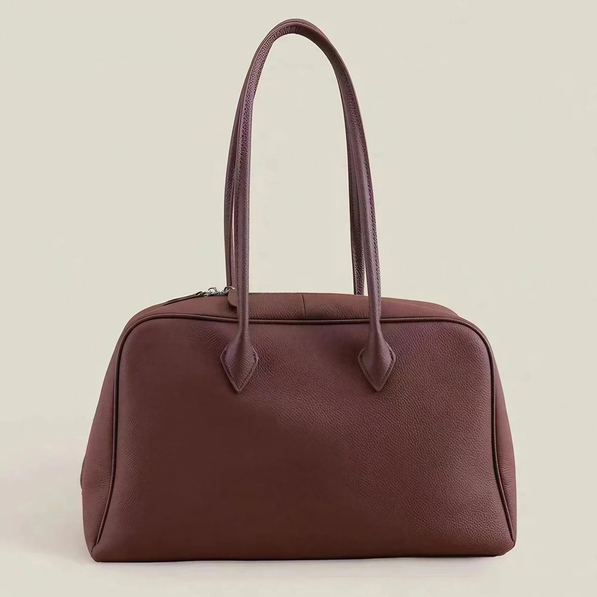 Sac cabas femme en cuir grainé, double anse, doublure coton